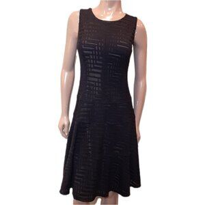 Anne Klein Sleeveless Dress Womens Size 4 Black Fit Flare Illusion Lace LBD